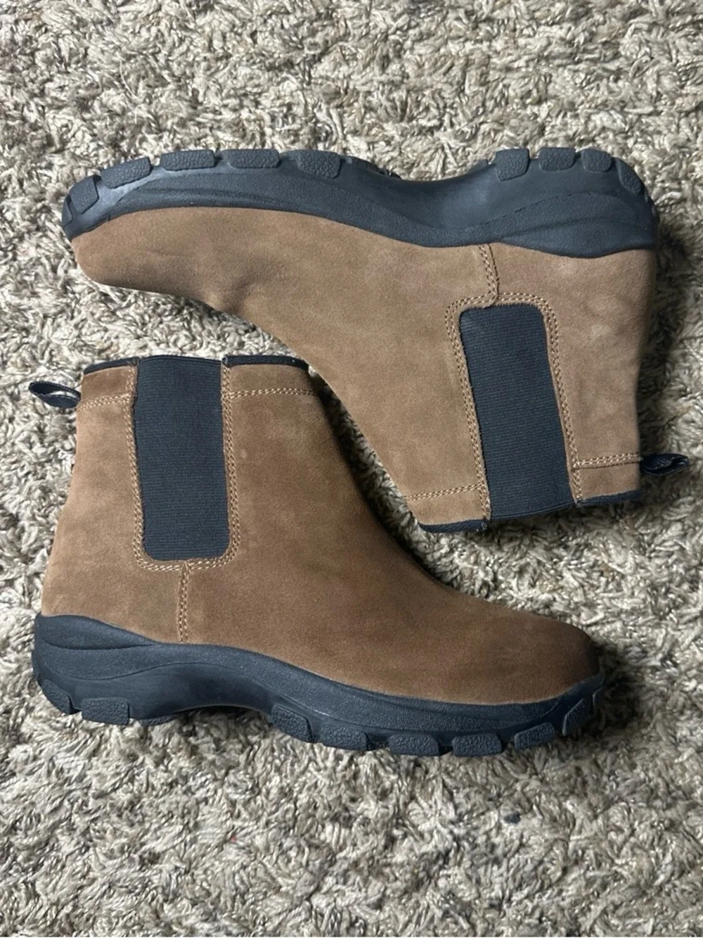 Lands' End Brown Suede Chelsea Boots with Black Elastic Panels Women’s 7M